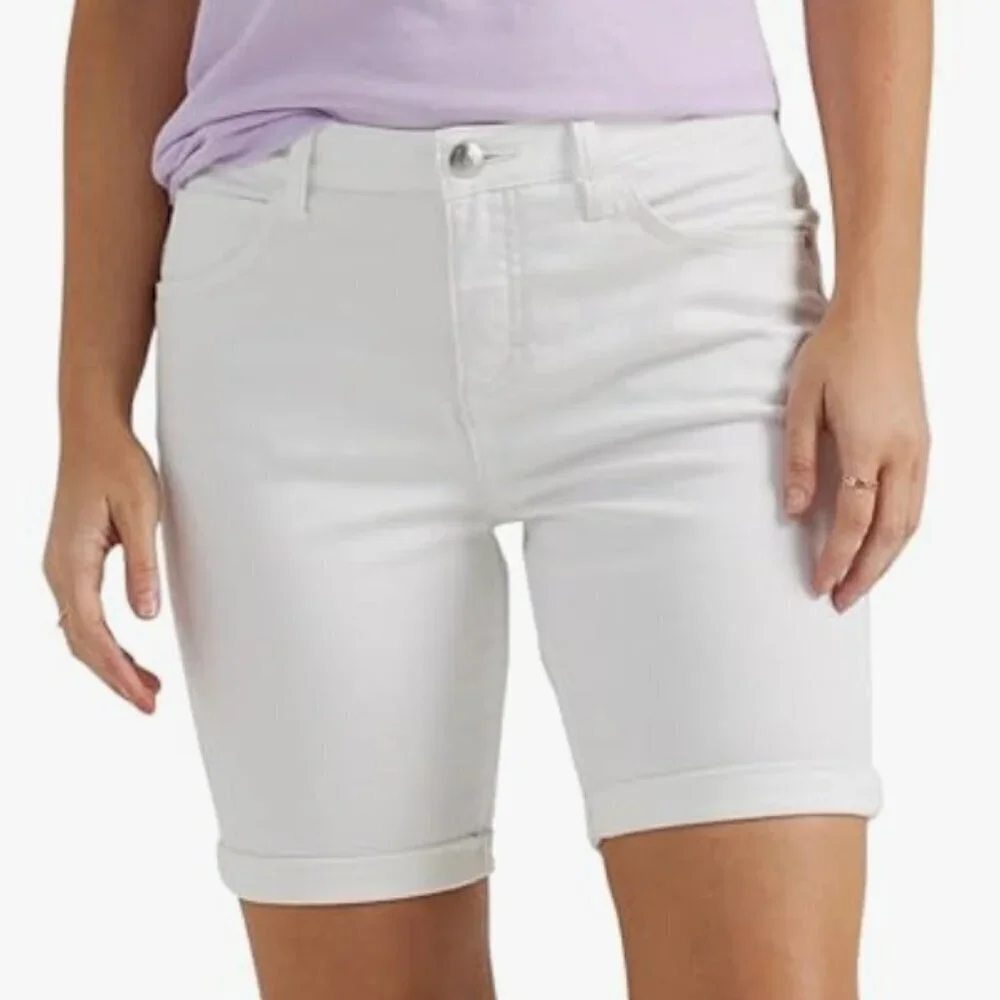 NWT Lee Women's Legendary Rolled Denim Bermuda Short, white, 4